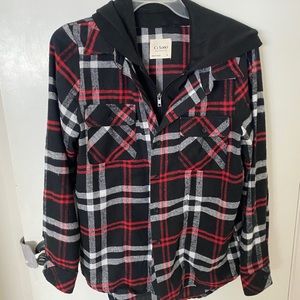 Flannel jacket with hood
